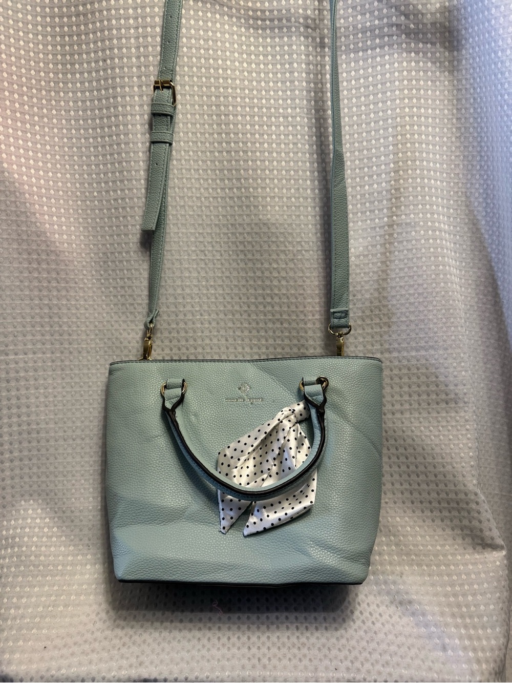 Nanette Lepore Mint Blue Leather Satchel with Polka Dot Scarf